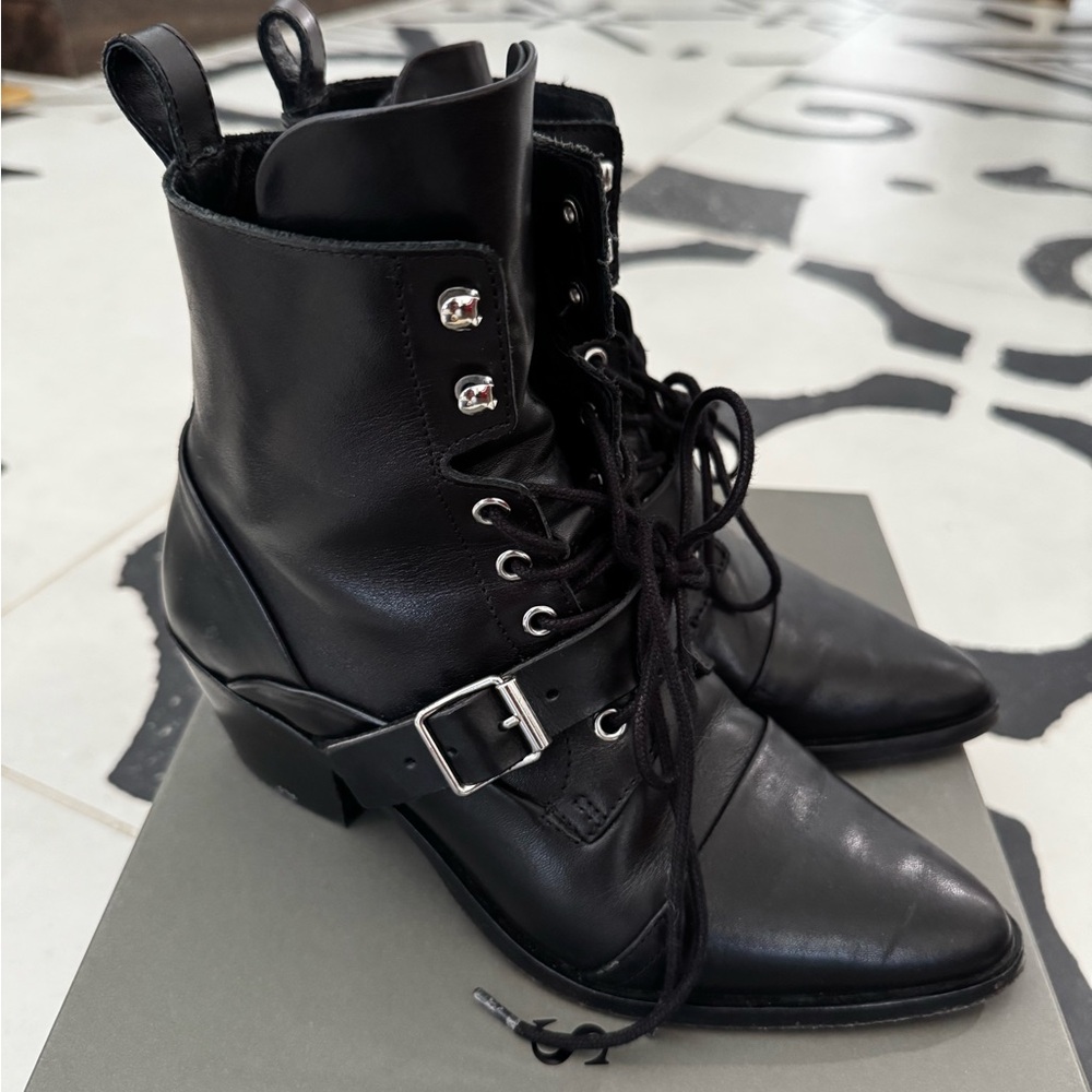 All Saints Black Katy Boots with Silver Accents
